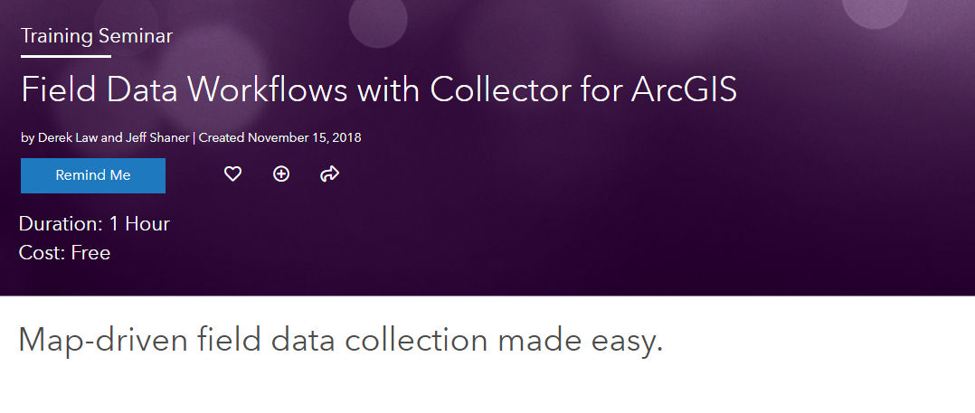 Esri Training Collector for ArcGIS live training seminar banner