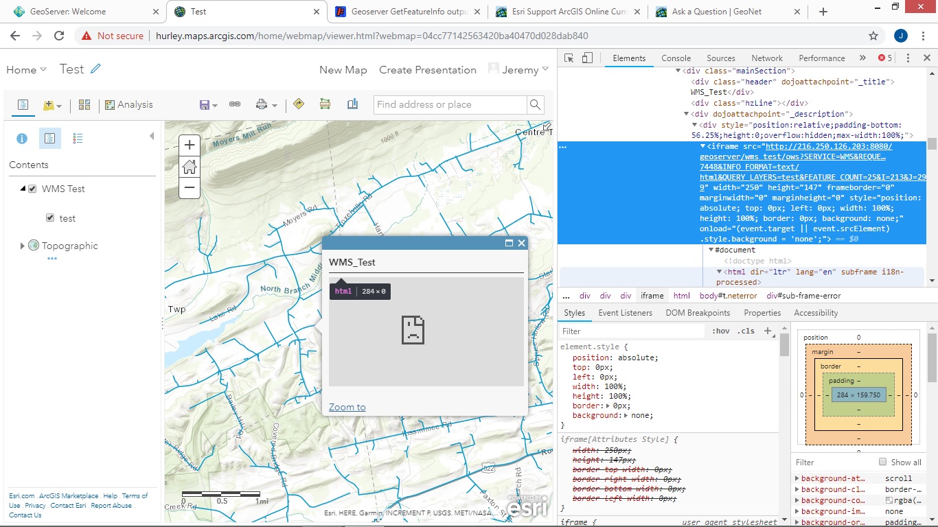 AGOL Web Map Viewer Iframe GetFeatureInfo request