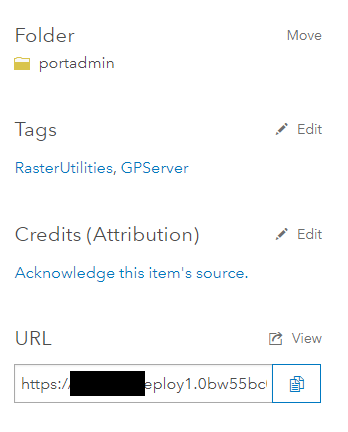 Item details, URL section