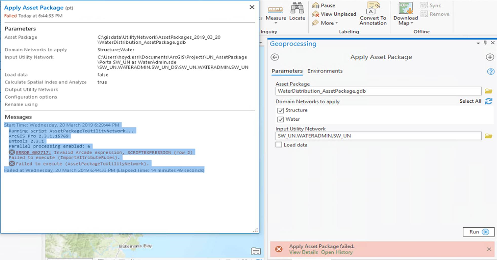 screenshot of error dialog