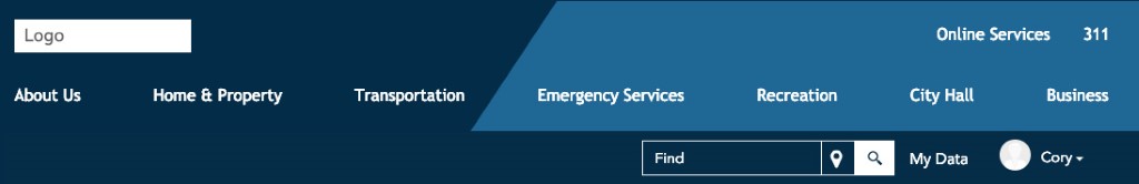 Custom header with logo, two rows of links, and background gradient