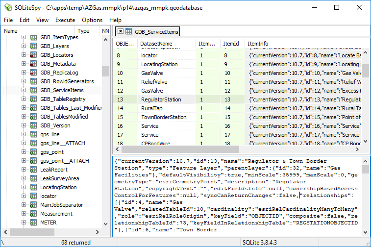 View of GDB_ServiceItems in SQLiteSpy