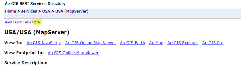 Results from WFS getCapabilities request.