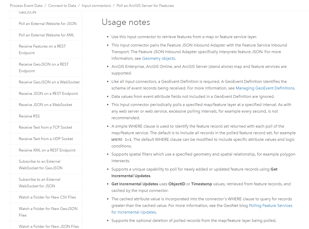 Example of the usage notes for the new connector documentation.