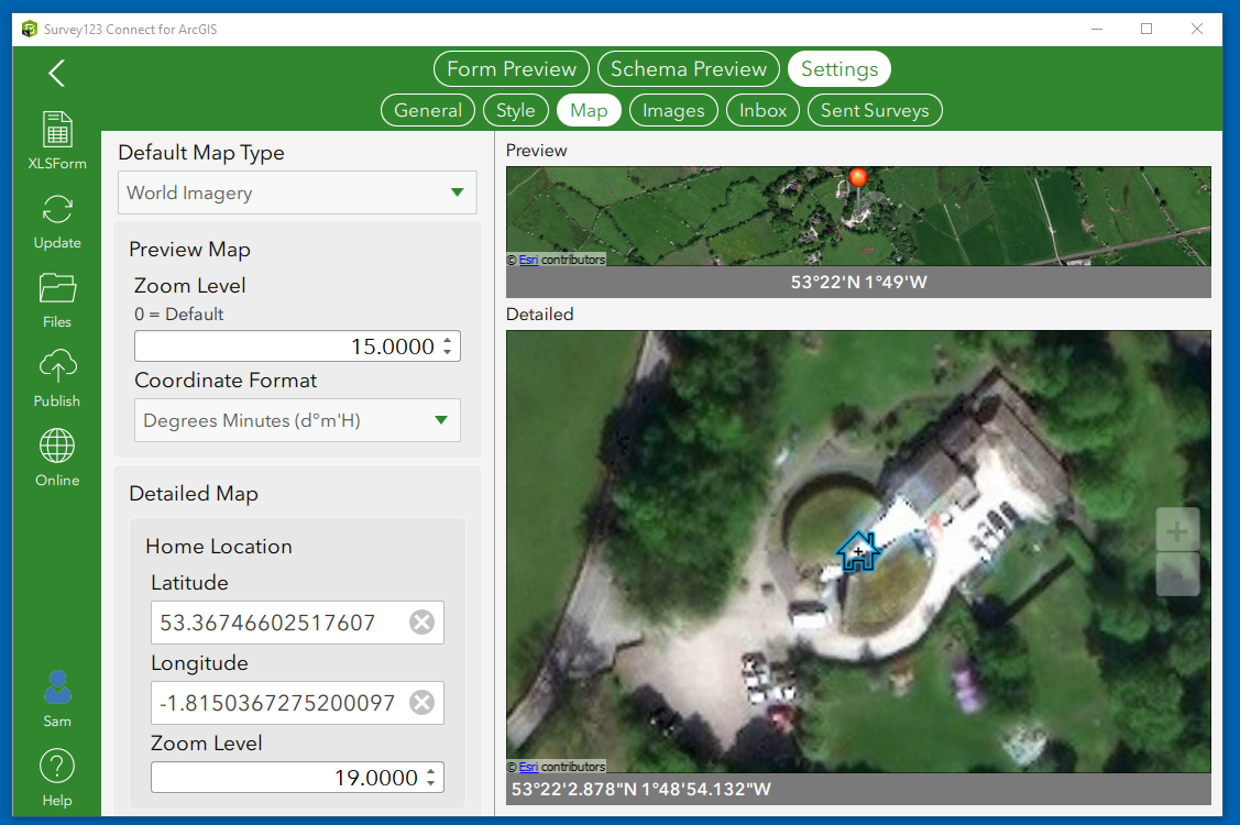 Screenshot of detailed map zoom level settings