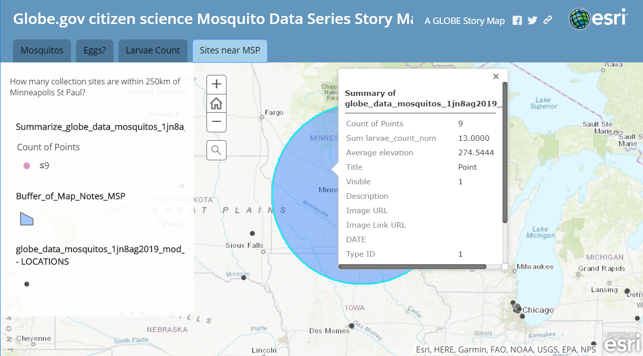 Story map of Globe mosquito data