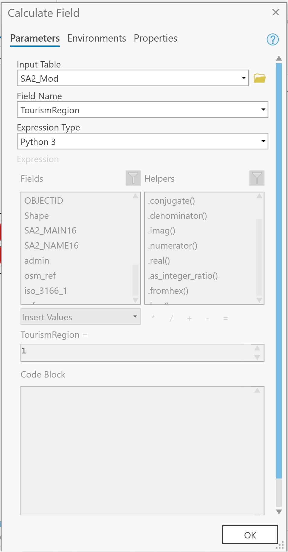 Inputs to CalculateField process