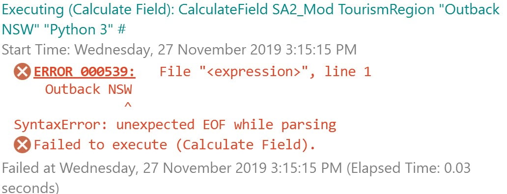 Resultant Error Message