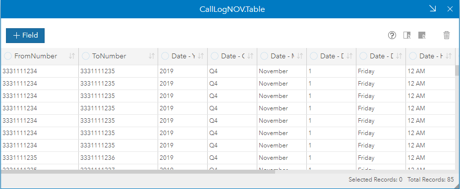 A master file of all of the call logs gathered from the phones
