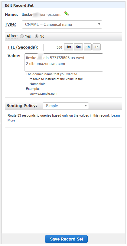 Private record set in Route 52 with Simple Routing Policy