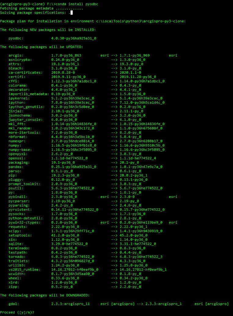 warning about installing pyodbc 4.0.30 in python cloned environment
