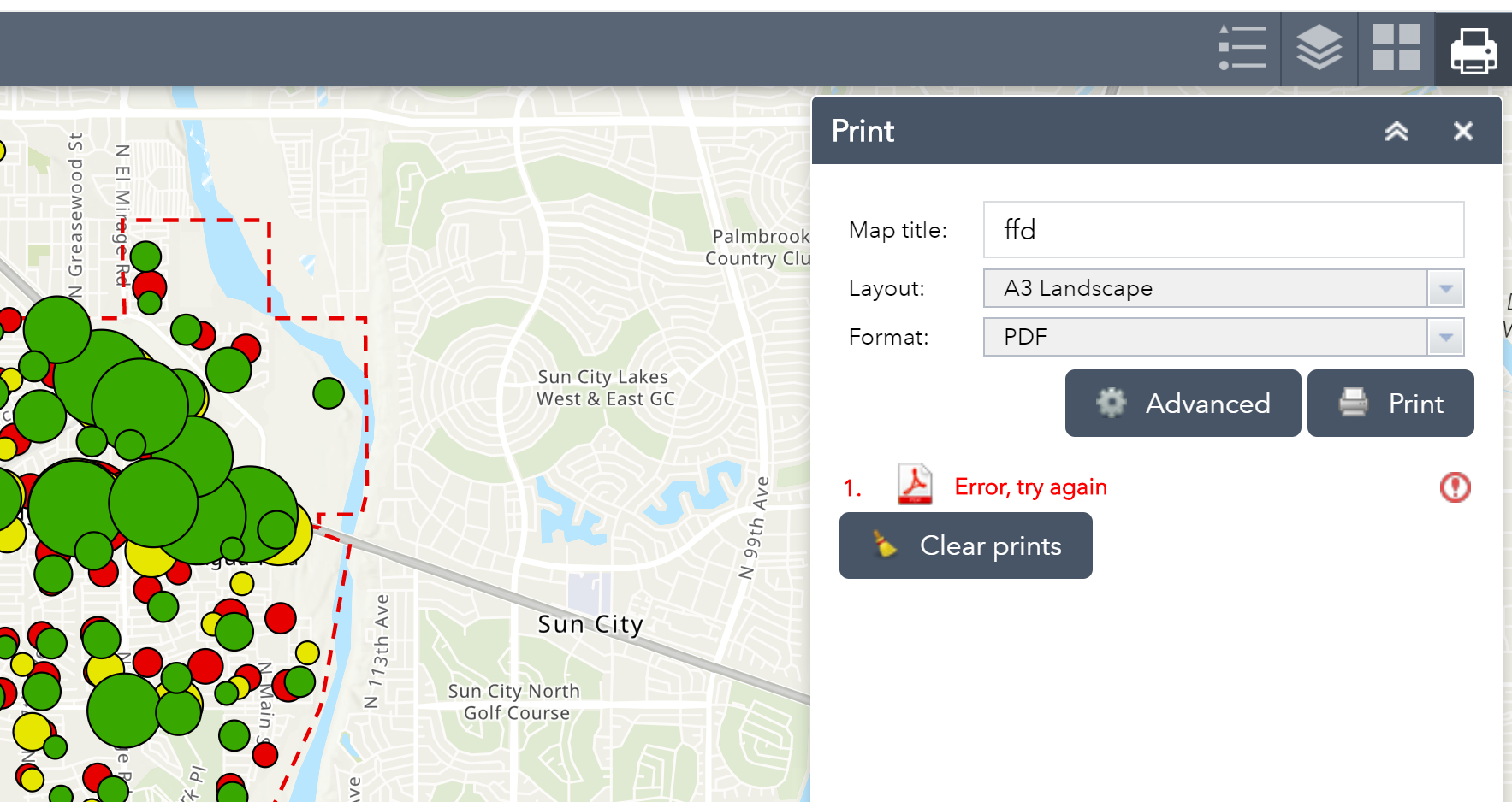 WAB print widget screenshot