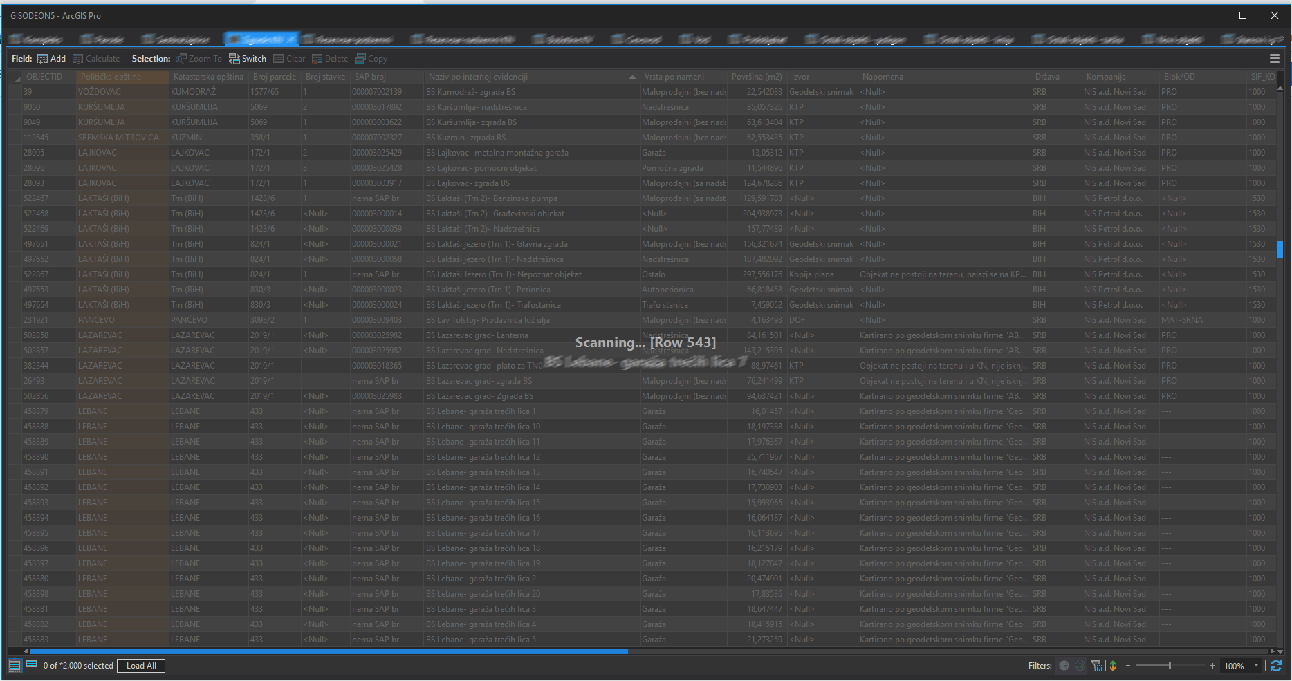 Scrolling attribute table