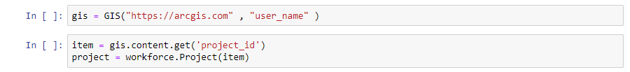 Code for connecting to your GIS and fetching the project