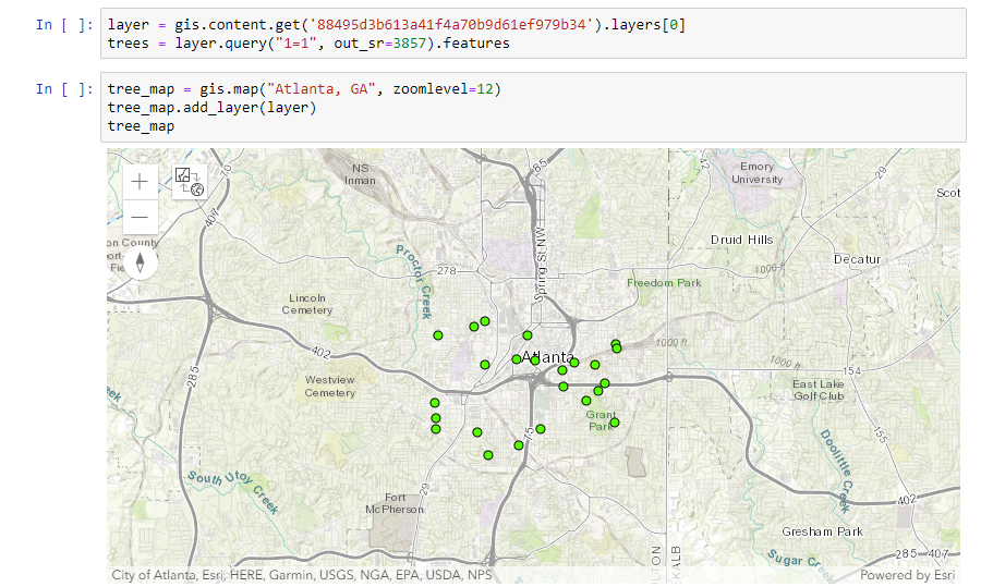 Code for querying the trees layer and displaying it on a map