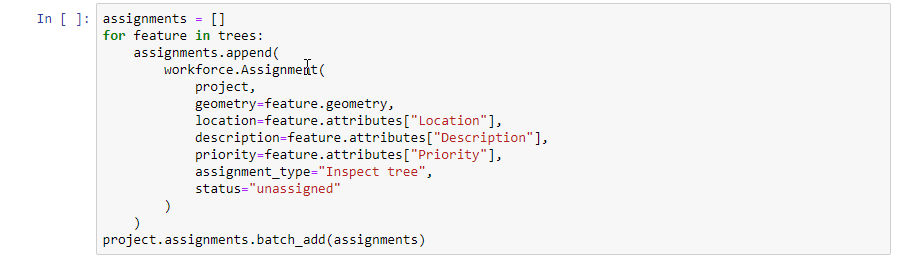 Code for creating an assignment for each tree feature within the layer