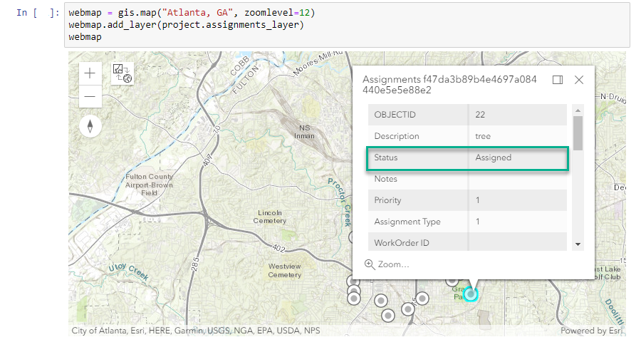 Code for creating a map with the updated assignments layer.