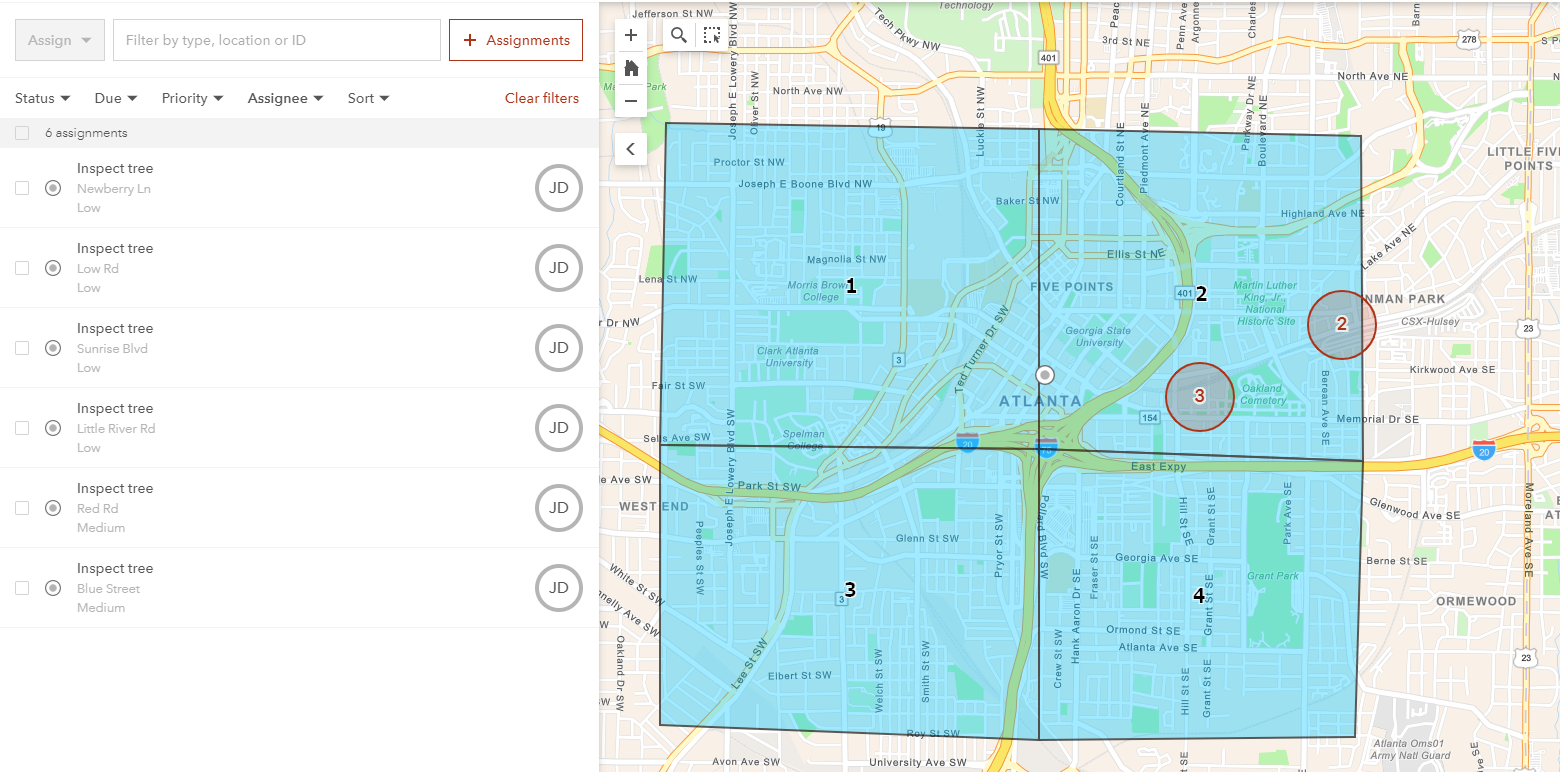 Assigned tree inspections in the Workforce web interface.