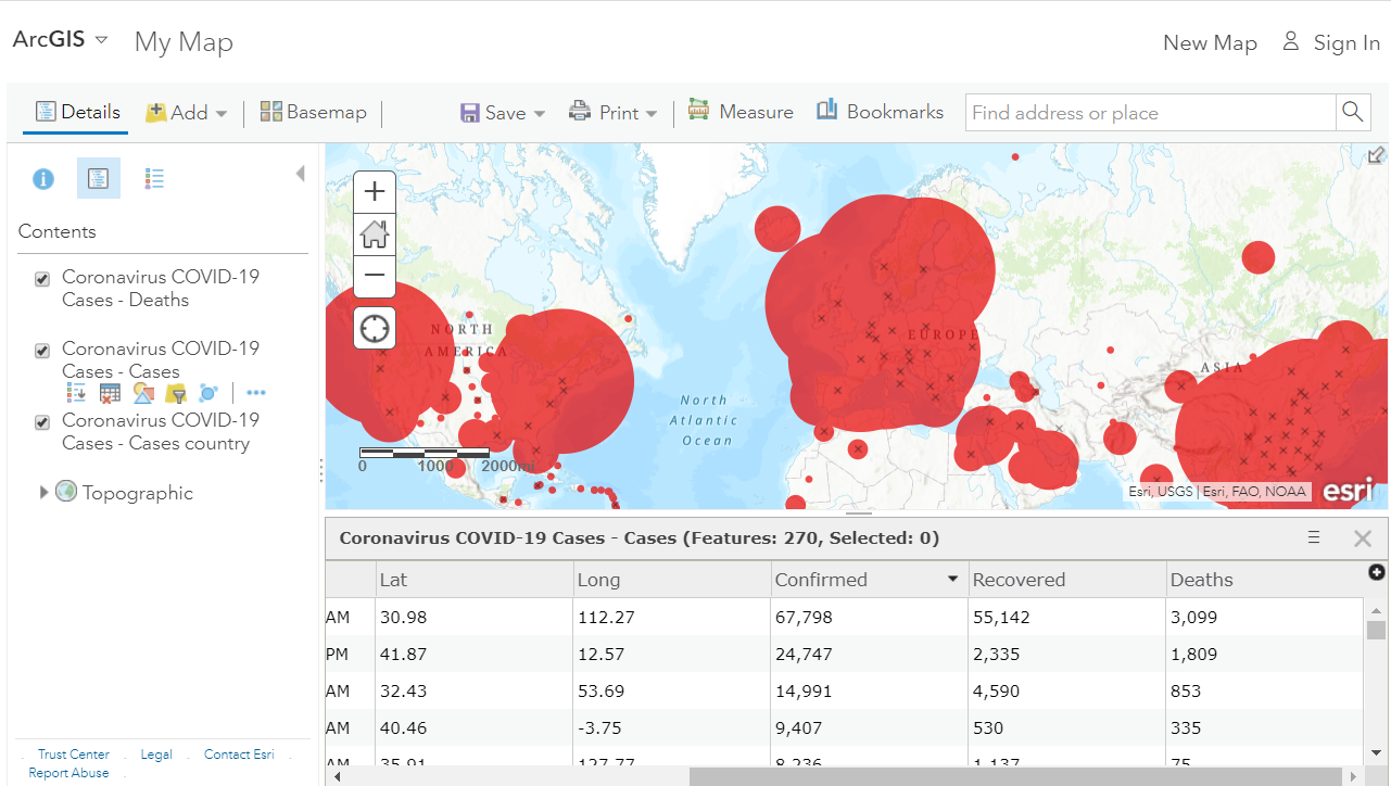 Coronavirus data in ArcGIS Online