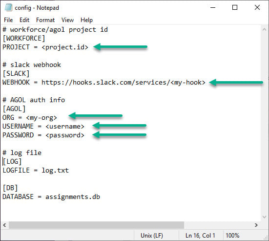 Config file opened in Notepad.