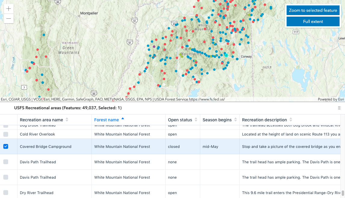 FeatureTable widget with a map