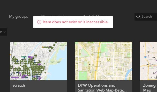 Experience builder error when trying to add existing web map that says item does not exist or is inaccessible.