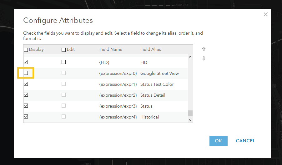 Configure Attributes dialog