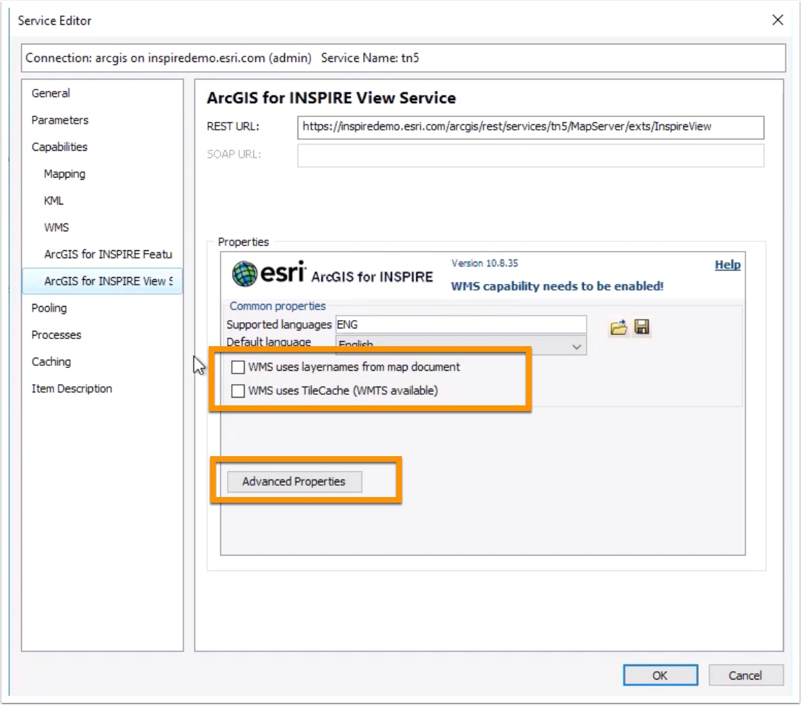 Enable INSPIRE View Service Capabilities