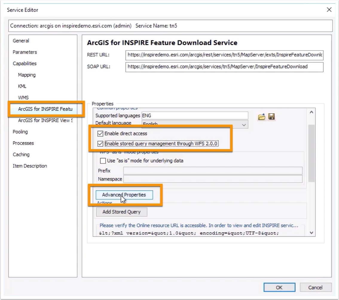 Enable WFS Capabilities in ArcGIS for INSPIRE