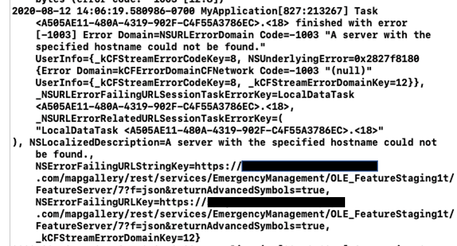 Error -1003: A server with the specified hostname could not be found