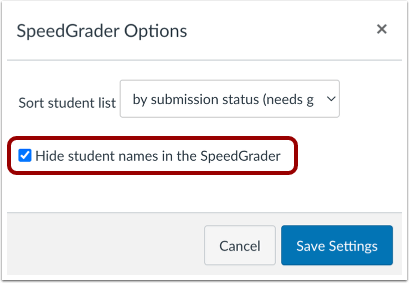 hide students names in the SpeedGrader